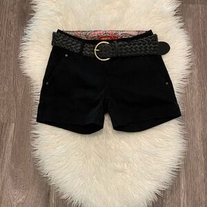 One 5 One Black Stretch Flat Front Mid-Rise Shorts Size 4 with Belt